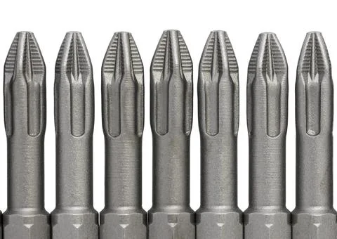 Set of bits for the screws. Selection of replaceable shapes and bits for a sc Stock Photos