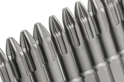 Set of bits for the screws. Selection of replaceable shapes and bits for a sc Foto stock