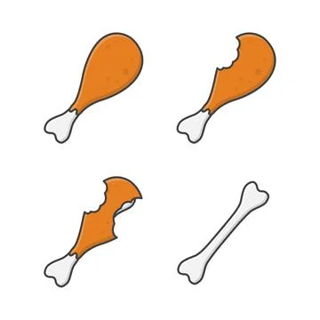 Set Of Bitten Fried Chicken Leg Vector Icon Illustration. Chicken Thighs Ic.. Stock Illustration