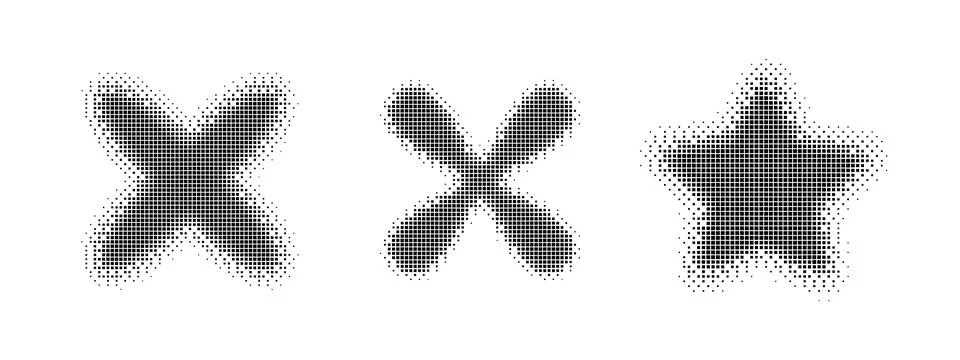 Set of black abstract halftone dot pattern shapes for modern graphic design Illustrazione stock