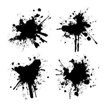 Set of Black Abstract Ink Stain Paint Water Fluid Liquid Splash Splatter Dr.. Stock Illustration