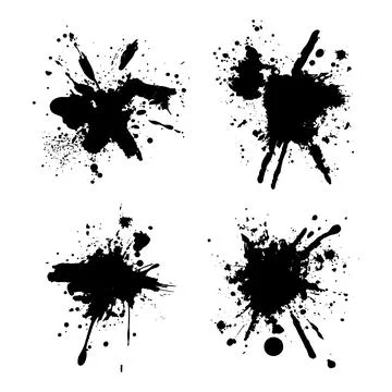 Set of Black Abstract Ink Stain Paint Water Fluid Liquid Splash Splatter Dr.. Stock Illustration