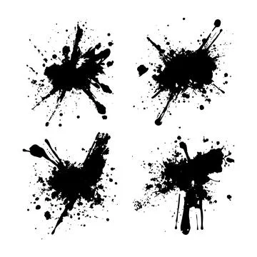 Set of Black Abstract Ink Stain Paint Water Fluid Liquid Splash Splatter Dr.. Stock Illustration