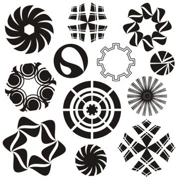 Set of black abstract rounded design elements on white background Stock Illustration