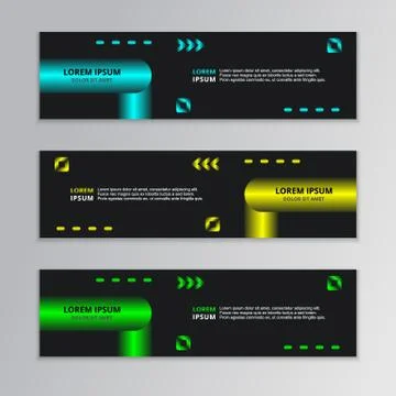 Set of Black Abstract Shape Banner template with glowing neon modern design b Stock Illustration