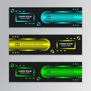 Set of Black Abstract Shape Banner template with glowing neon modern design b Stock Illustration