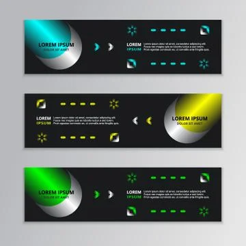 Set of Black Abstract Shape Banner template with glowing neon modern design b Stock Illustration
