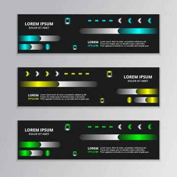 Set of Black Abstract Shape Banner template with glowing neon modern design b Stock Illustration