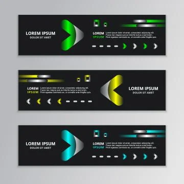 Set of Black Abstract Shape Banner template with glowing neon modern design b Stock Illustration