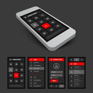 Set of black and red mobile ui Stock-Illustration
