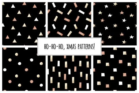 Set of black and rose gold geometric seamless patterns for Christmas and New Stock Illustration