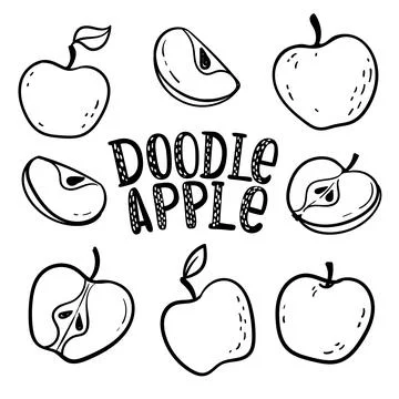 Set of Black and white apples with stem and leaf. Healthy vegetarian food. .. Stock Illustration