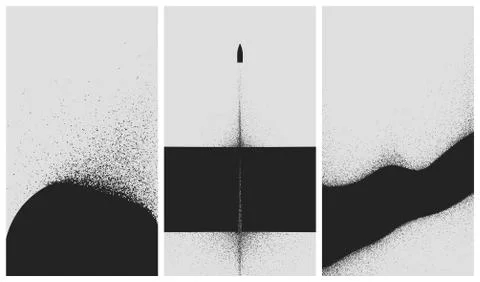 Set of black and white backgrounds with dust explosion and particle spraying Stock Illustration