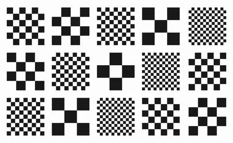 Set of black and white checkered patterns with seamless grid designs. Squar.. Stock Illustration