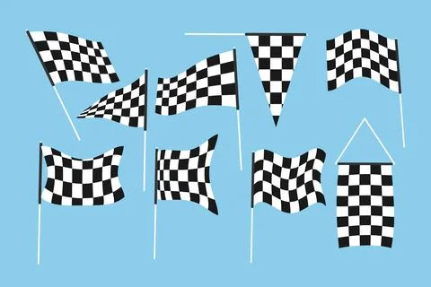 Set of Black and White Checkered Flag or Race Flag set collection,monochrom.. Stock Illustration