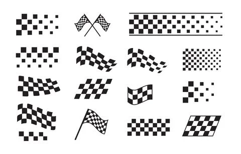 A set of black and white checkered racing flags and stripes in various shapes. Stock Illustration