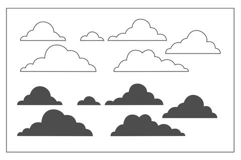 Set of black and white clouds illustration, Stock Illustration