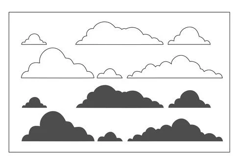 Set of black and white clouds icon Stock Illustration