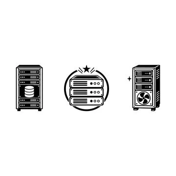 Set of black and white computer server icons Illustrazione stock