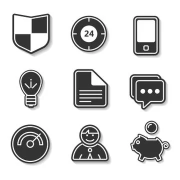 Set of black and white flat icons for websites and applications Stock Illustration