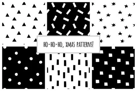 Set of black and white geometric seamless patterns for Christmas and New Year's 库存插图