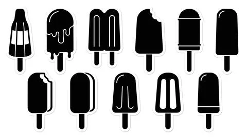 Set of black and white ice cream icons vector illustration with various sha.. Stock Illustration