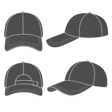 Set of black and white illustrations with a baseball cap. Stock Illustration