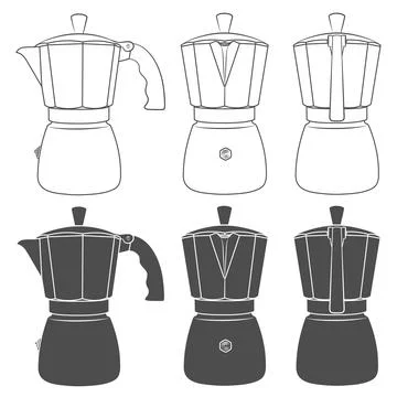 Set of black and white illustrations of geyser coffee makers. Stock Illustration