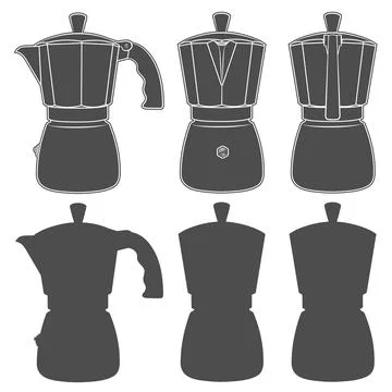Set of black and white illustrations of geyser coffee makers. Stock Illustration