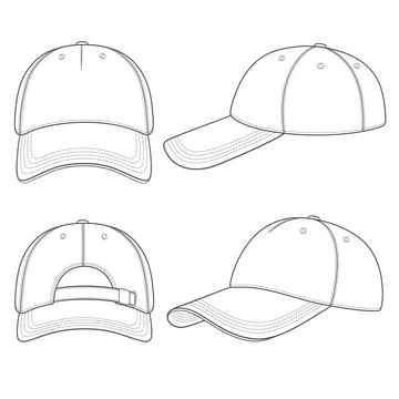 Set of black and white illustrations with a baseball cap. Stock Illustration