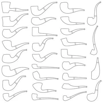 Set of black and white illustrations with the image of smoking pipes. Stock Illustration