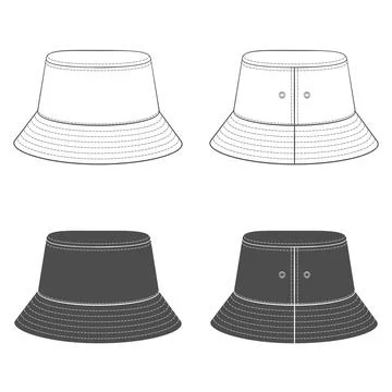 Set of black and white illustrations with a panama hat. Stock Illustration