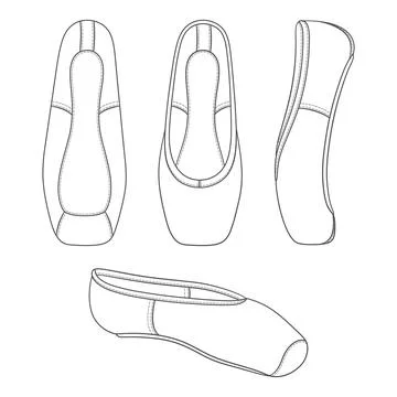 Set of black and white illustrations with pointe shoes, ballet shoes. Stock Illustration