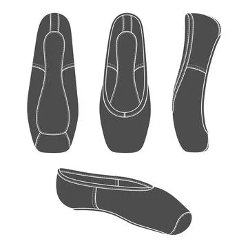 Set of black and white illustrations with pointe shoes, ballet shoes. Stock Illustration