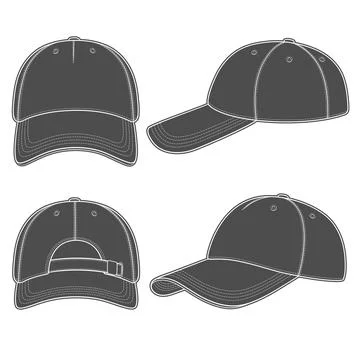Set of black and white illustrations with a baseball cap. Stock Illustration