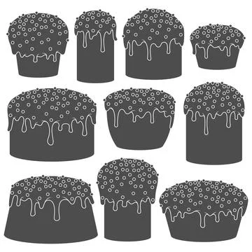 Set of black and white illustrations with Easter cakes. Stock Illustration