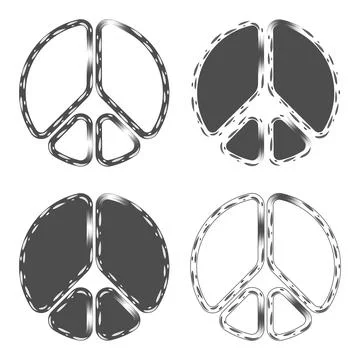 Set of black and white illustrations with peace sign. Isolated vector objects. Stock Illustration