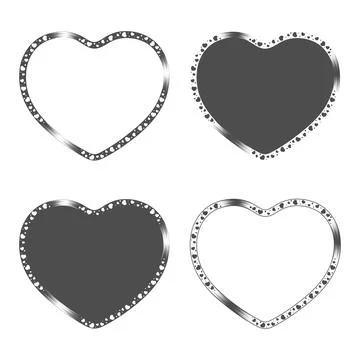Set of black and white illustrations with heart sign Stock Illustration