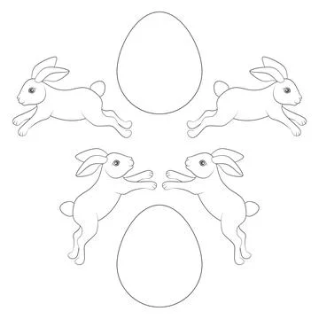 Set of black and white illustrations with Easter bunny and eggs Stock Illustration