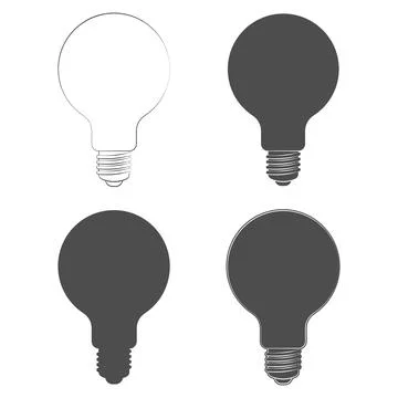 Set of black and white illustrations light bulb. Stock Illustration
