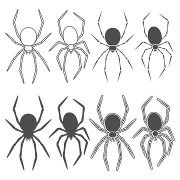Set of black and white illustrations with spider Stock Illustration