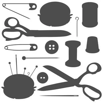 Set of black and white illustrations with sewing supplies Stock Illustration
