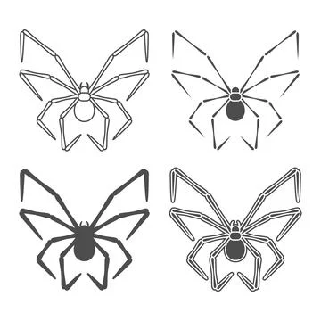Set of black and white illustrations with butterfly shaped spider Stock Illustration