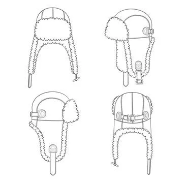 Set of black and white illustrations with flying cap with earflaps Stock Illustration