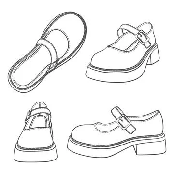 Set of black and white illustrations with women shoes Stock Illustration