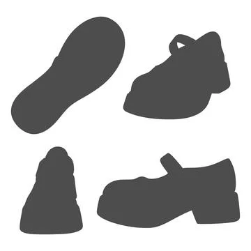 Set of black and white illustrations with women shoes Stock Illustration