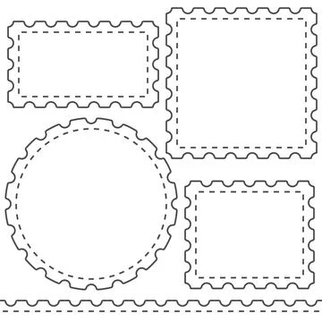 Set of black and white illustrations with postage stamp Stock Illustration