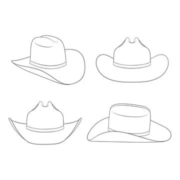 Set of black and white illustrations with cowboy hat Stock Illustration