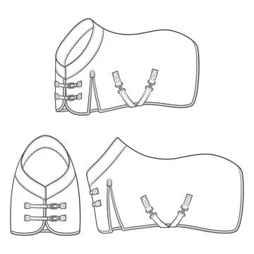 Set of black and white illustrations with horse blanket, horsecloth Stock Illustration