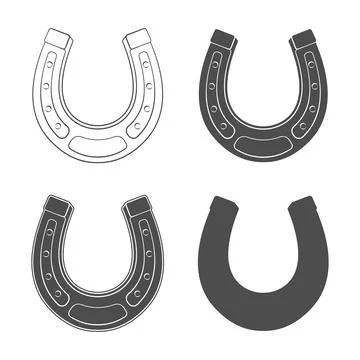 Set of black and white illustrations horseshoes Stock Illustration